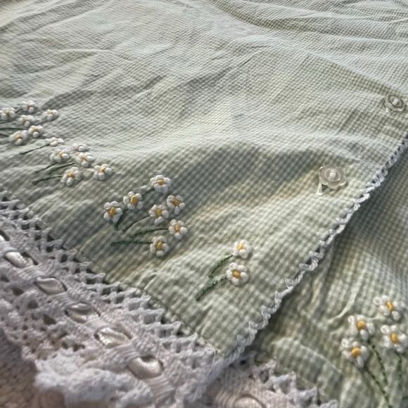 Vintage Gingham Check Green Embroidered Floral Sleeveless Button Down Size M - Picture 2 of 8